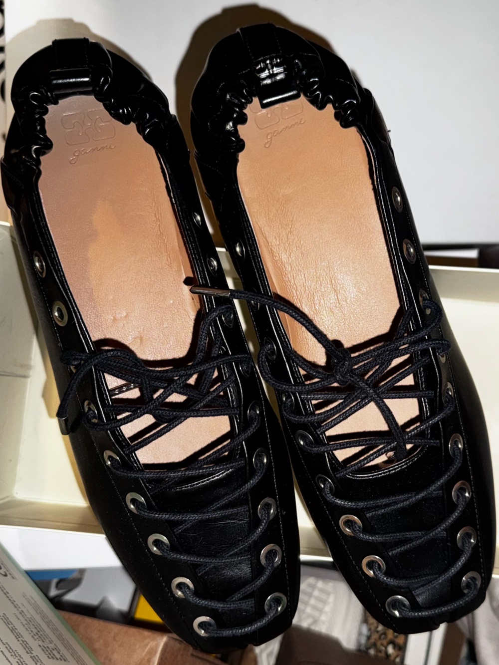 Brand New Ganni Lace Up Ballerina flats